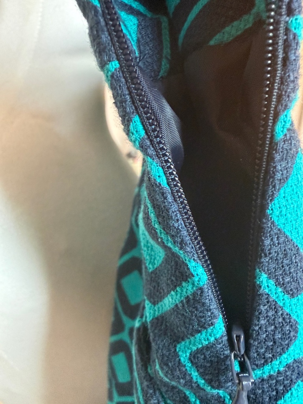 LOFT Teal and Black Geometric Pencil Skirt - Picture 4 of 6